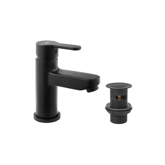 Modern black matte basin mixer tap and waste for bathroom, luxury brassware collection