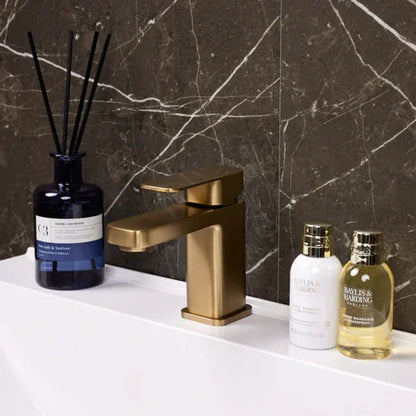 Ellsi Lanza Brushed Brass Mono Basin Mixer with Matching Clicker Waste