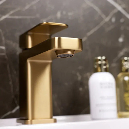 Ellsi Lanza Brushed Brass Mono Basin Mixer with Matching Clicker Waste