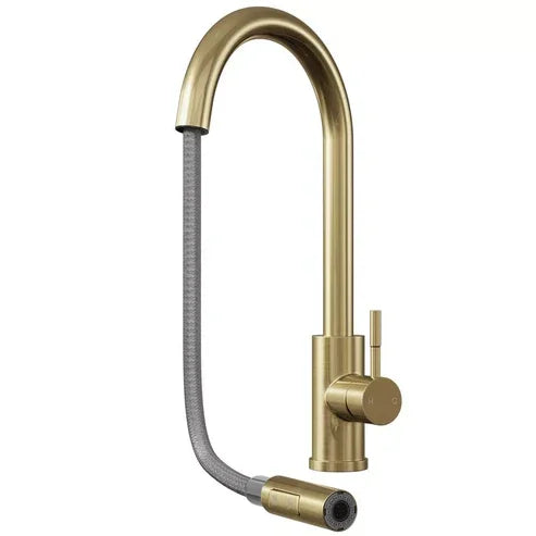 Professional Brushed Brass Pull-Out Kitchen Mixer – Solid Stainless Steel