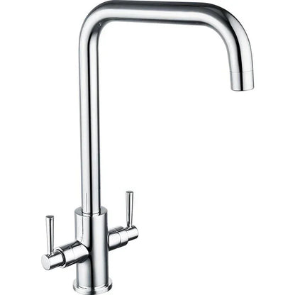 Modern chrome mono kitchen sink mixer tap with dual handles, luxury brassware by Tiles and Taps
