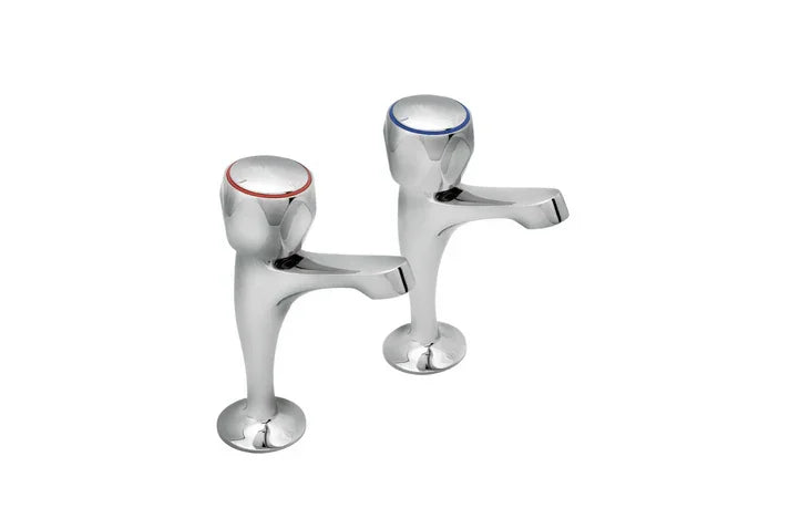 Chrome high neck kitchen sink taps, hot and cold pair, luxury bathroom brassware