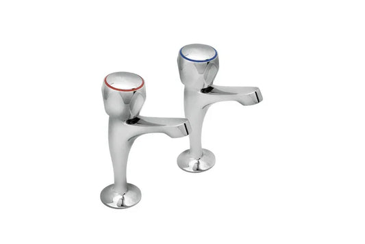 Chrome high neck kitchen sink taps, hot and cold pair, luxury bathroom brassware