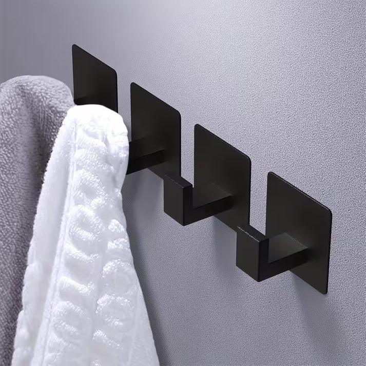 4-Piece Matt Black Heavy-Duty Adhesive Wall Hooks – No-Drill Professional Finish