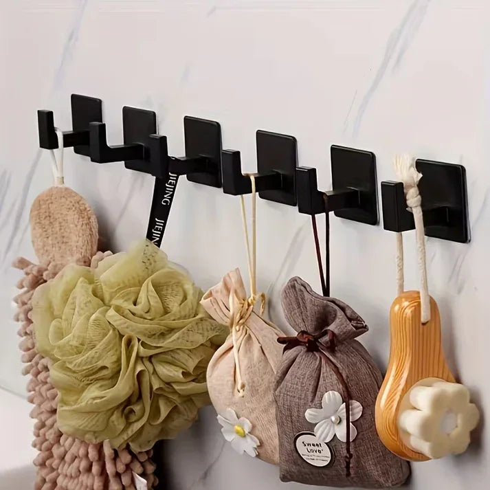 4-Piece Matt Black Heavy-Duty Adhesive Wall Hooks – No-Drill Professional Finish