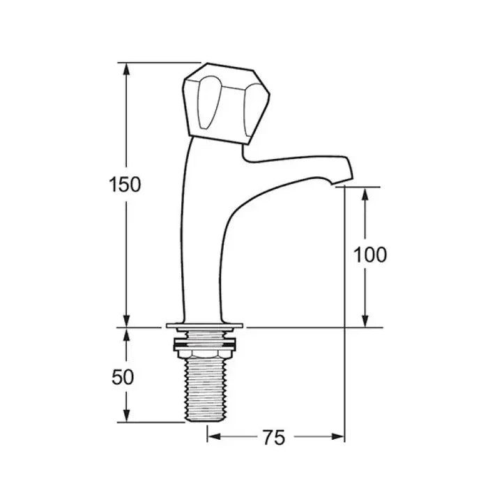 Technical drawing of a 150mm luxury sink tap with measurements for Tiles and Taps collection.