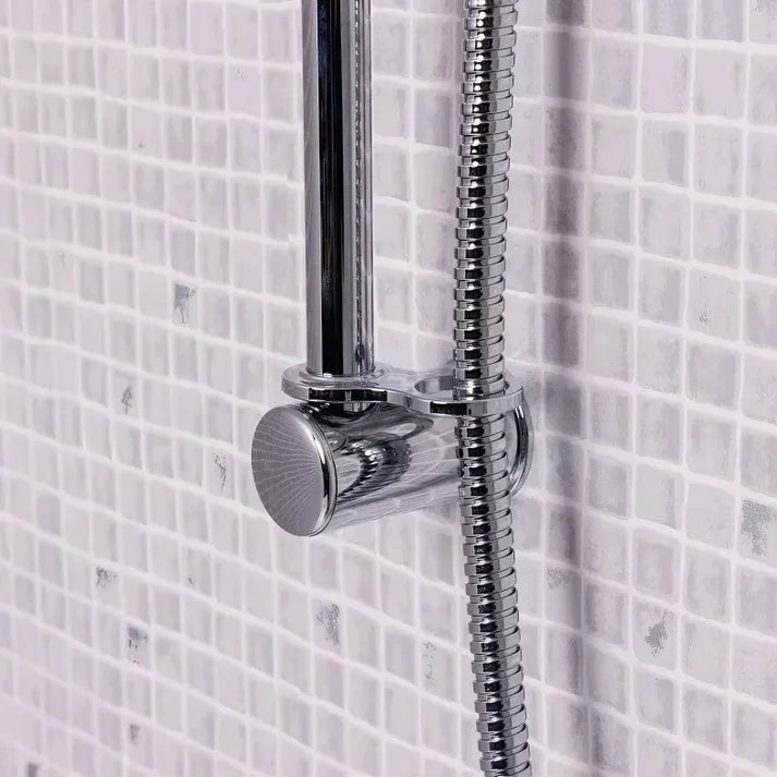Chrome shower rail and hose on mosaic tile wall, luxury bathroom fitting Ireland